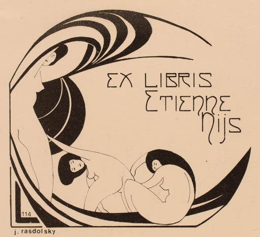 Exlibris by J. Rasdolsky from Belgium for Etienne Nijs - Jugend Woman 