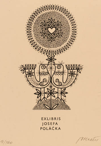 Exlibris by Josef Polacek from Czechoslovakia for Josefa Polácka - Bird 