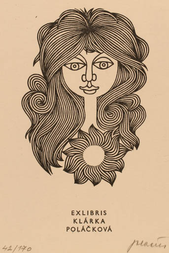 Exlibris by Josef Polacek from Czechoslovakia for Klarka Polackova - Woman 