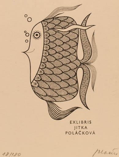 Exlibris by Josef Polacek from Czechoslovakia for Jitka Polackova - Fish 