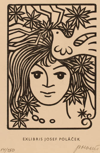 Exlibris by Josef Polacek from Czechoslovakia for Josef Polacek - Bird Woman 