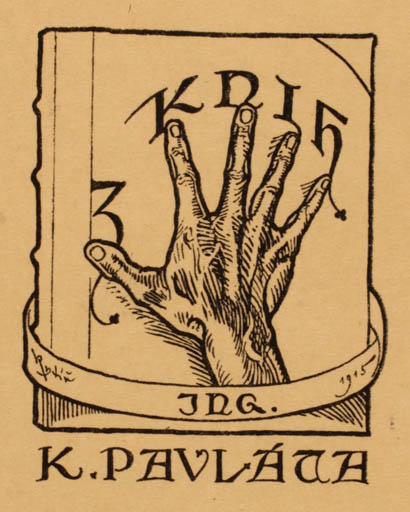 Exlibris by Vaclav Rytir from Czechoslovakia for K Pavlaca - Book Hand(s) 