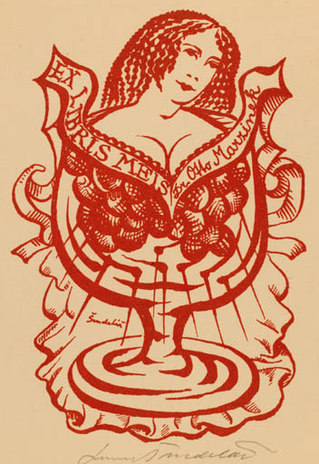 Exlibris by Lumir Sindelar from Czechoslovakia for Dr. Otto Marrinek - Woman 