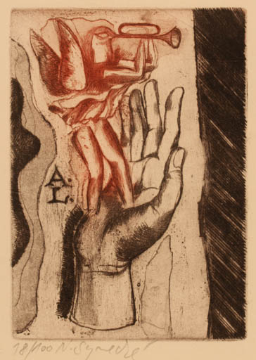 Exlibris by Nadeza Synecka from Czechoslovakia for ? A.L. - Hand(s) 