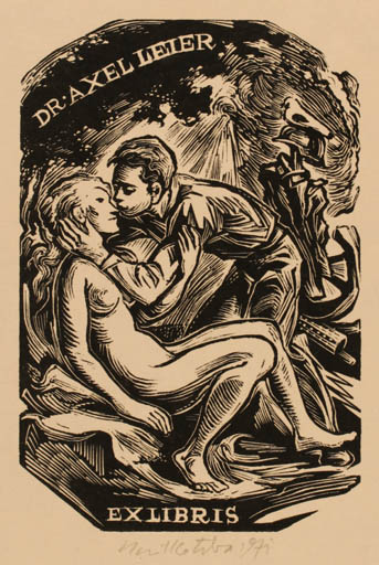 Exlibris by Emil Kotrba from Czechoslovakia for Dr. Axel Leier - Couple Romance 