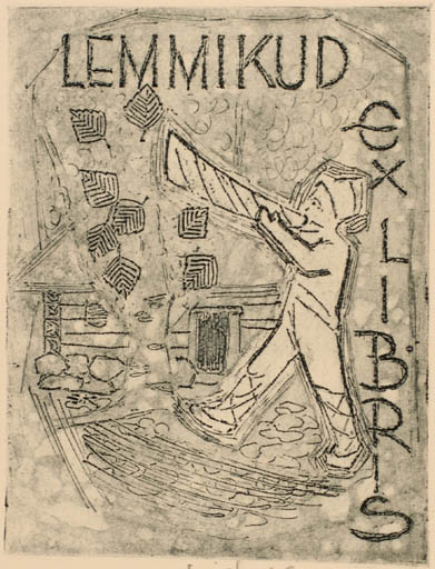 Exlibris by Edith Kruus-Heling from Estonia for ? Lemmikud - Man Music 