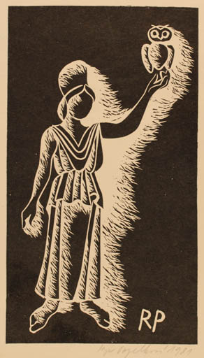 Exlibris by Inge Popelkova from Czechoslovakia for ? R.P. - Woman Owl 