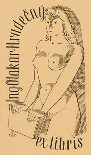 Exlibris by Richard Lander from Czechoslovakia for Ing. Otakar Hradecny - Book Woman Nude 