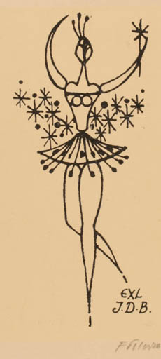 Exlibris by Frantisek Peterka from Czechoslovakia for ? J.D.B. - Dancing Woman 