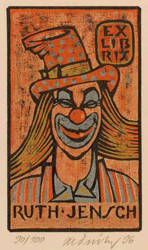 Exlibris by Josef Zednik from Czechoslovakia for Ruth Jensch - Theater/Cirkus 