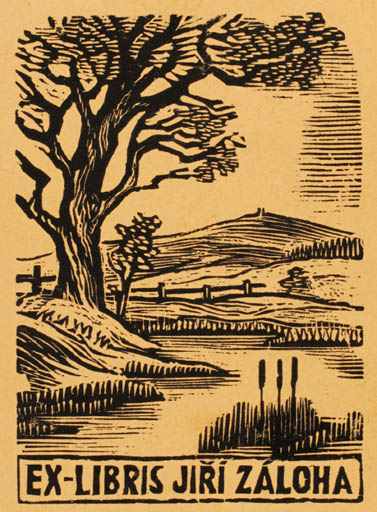 Exlibris by Karel Stech from Czechoslovakia for Jiri Zaloha - Scenery/Landscape Tree 