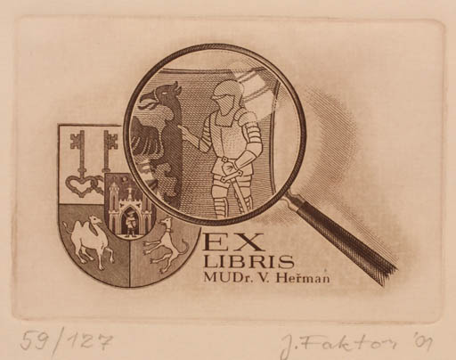 Exlibris by J Faktor from Czechoslovakia for V Herman - 