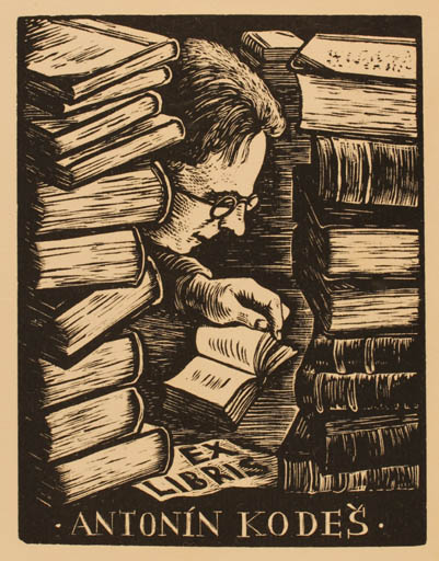 Exlibris by Vaclav Polivka from Czech Republic for Antonin Kodese - Book Man 