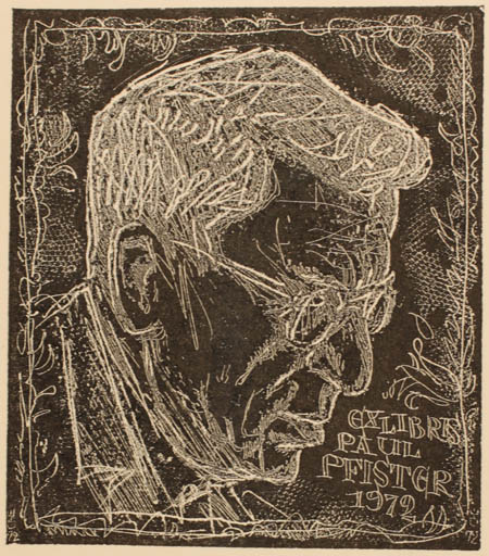 Exlibris by Evald Okas from Estonia for Paul Pfister - Man Portrait 