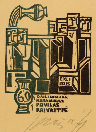 Exlibris by Vincas Kisarauskas from Lithuania for Povilas keramiker Krivaitis - Abstract 