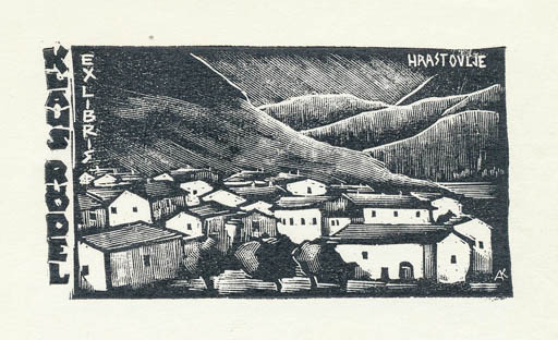 Exlibris by Kàroly Andrusko from Yugoslavia for Klaus Rödel - Mountain City 