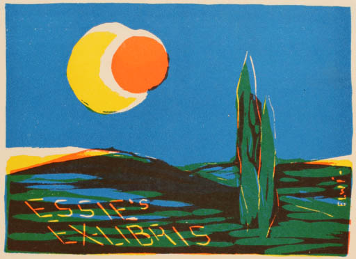 Exlibris by Börge Elwi Carlson from Sweden for ? Essie - Scenery/Landscape Sun 