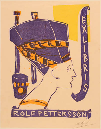 Exlibris by Börge Elwi Carlson from Sweden for Rolf Pettersson - Portrait Egypt 