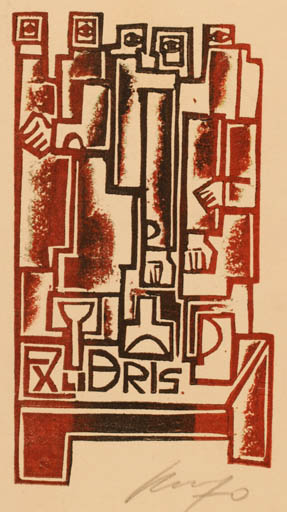 Exlibris by Vincas Kisarauskas from Lithuania for Vincas Kisarauskas - Abstract Hand(s) Wine 
