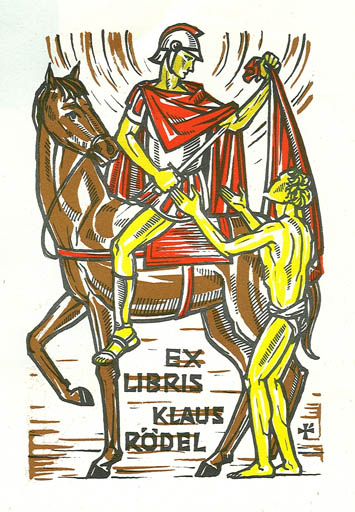 Exlibris by Theodor Rutishauser from Schwitzerland for Klaus Rödel - Religion Horseman/Rider 