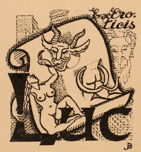 Exlibris by ? J.B. from Unknown for ? Luc - Erotica Europa and the Bull Ex Erotica 