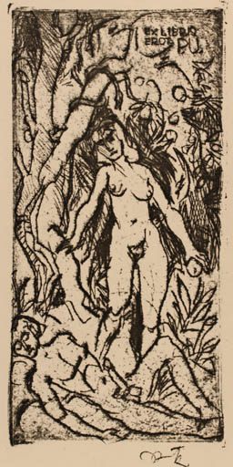 Exlibris by Rudolf Koch from Germany for Paul Ultsch - Adam and Eve Erotica Ex Erotica 