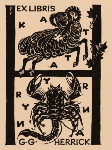 Exlibris by Mark F. Severin from Belgium for G.G. Herrick - Fauna Insect 