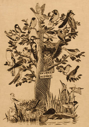 Exlibris by Mark F. Severin from Belgium for H Dirkx - Bird Tree Owl 