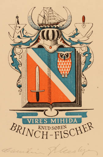 Exlibris by Christian Blæsbjerg from Denmark for Knud Søren Brinch-Fischer - Heraldry 