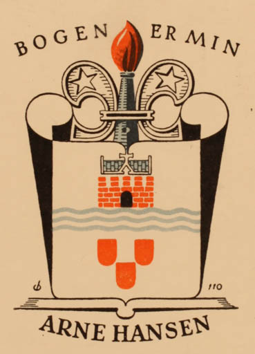 Exlibris by Christian Blæsbjerg from Denmark for Arne Hansen - Heraldry 