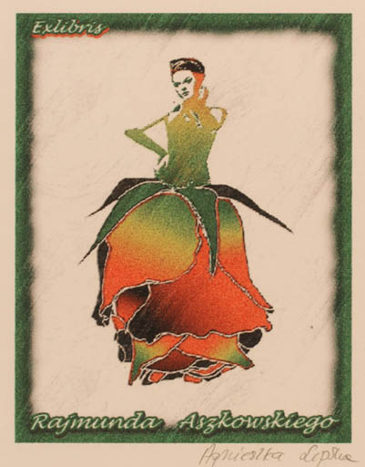 Exlibris by Agnieszka Lipska from Poland for Rajmund Aszkowski - Flower Woman 