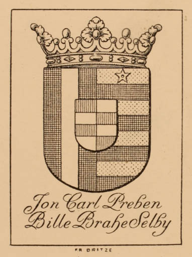 Exlibris by Friedrich Britze from Denmark for Jon Carl Preben Bille Brahe Selby - Heraldry 