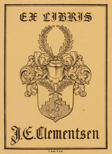 Exlibris by Friedrich Britze from Denmark for J. E. Clementsen - Heraldry 