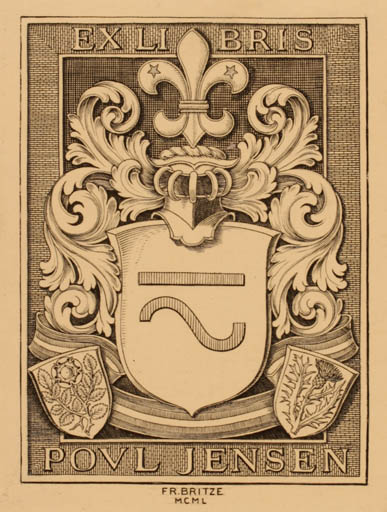 Exlibris by Friedrich Britze from Denmark for Poul Jensen - Heraldry 