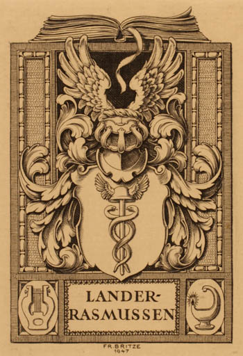 Exlibris by Friedrich Britze from Denmark for ? Lander-Rasmussen - Heraldry 