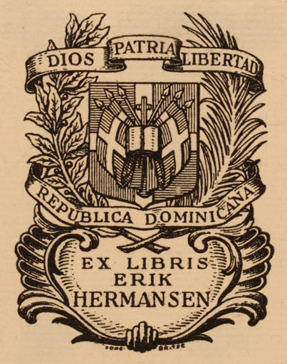 Exlibris by Johannes Britze from Denmark for Erik Hermansen - Heraldry 