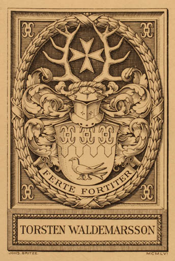 Exlibris by Friedrich Britze from Denmark for Torsten Waldemarsson - Heraldry 