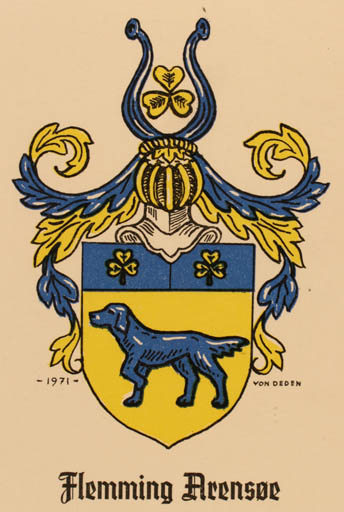 Exlibris by Erik Brønsdorff von Deden from Denmark for Flemming Arensøe - Heraldry Dog 