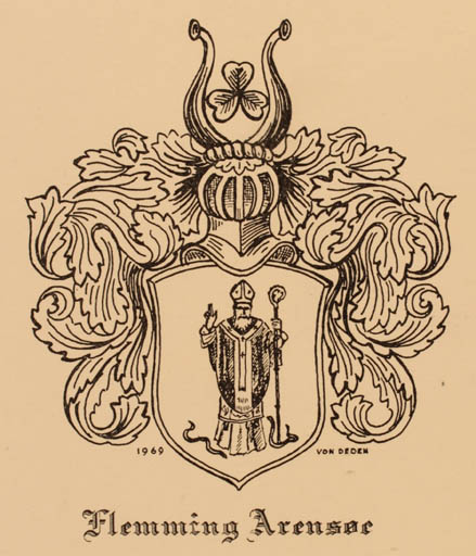 Exlibris by Erik Brønsdorff von Deden from Denmark for Flemming Arensøe - Heraldry 