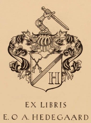 Exlibris by Erik Brønsdorff von Deden from Denmark for E.O.A. Hedegaard - Heraldry 