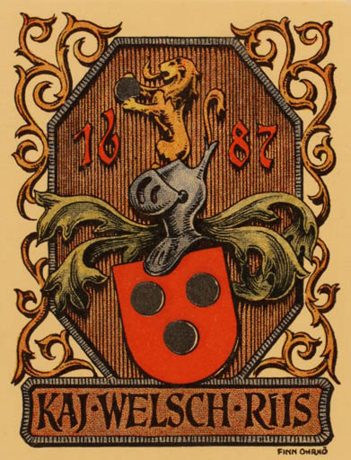 Exlibris by Finn Ohrnø from Denmark for Kaj Welsch Riis - Heraldry 