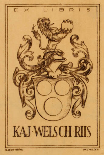 Exlibris by Göran Boström from Sweden for Kaj Welsch Riis - Heraldry 