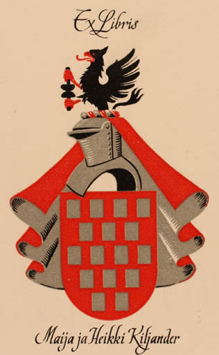 Exlibris by Olof Eriksson from Finland for Maija Liisa + Heikki Kiljander - Heraldry 