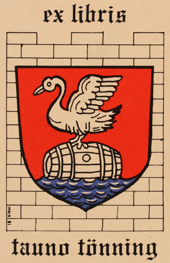 Exlibris by Mirjam Kinos from Finland for Tauno Tønning - Heraldry 