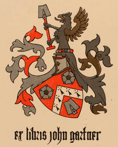 Exlibris by Zdenko G. Alexy from Czechoslovakia for John Gartner - Heraldry 