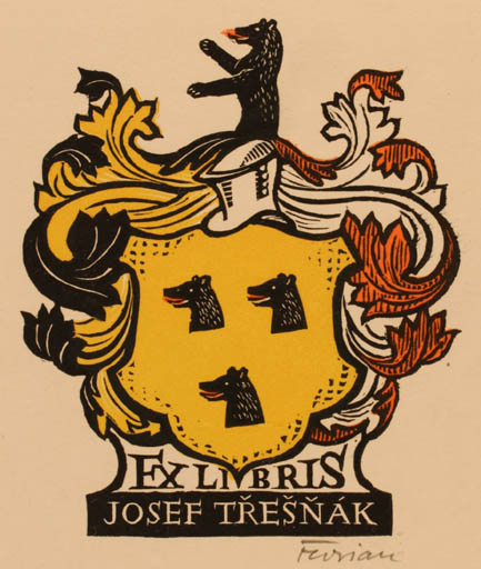 Exlibris by Michal Florian from Czechoslovakia for Josef Tresnak - Heraldry 