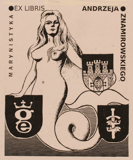 Exlibris by Jozef Golec from Poland for Andrzeja Znamirowskiego - Mermaid 