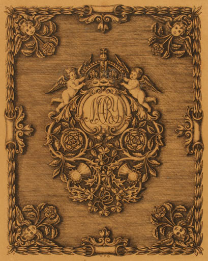 Exlibris by William P Barrett from Great Britain for Her Majesty Queen Mary - Angel Monogram 