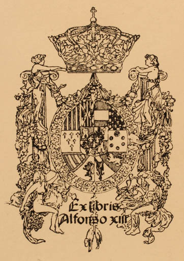 Exlibris by Alexandre de Riquer from Spain for Alfonso XIII - Heraldry Regent/royalty 