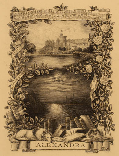 Exlibris by William P Barrett from Great Britain for Princess of Wales H.R.H. Alexandra - Castle/Palace Flora Scenery/Landscape Regent/royalty 